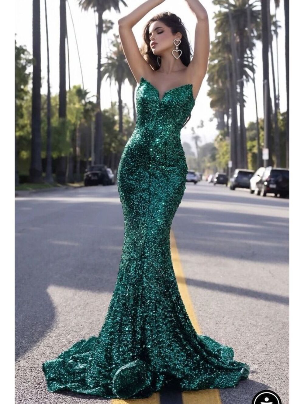 Size 2 Emerald Green Sequin Mermaid Prom Dress Evening Gown Pageant Formal Gala